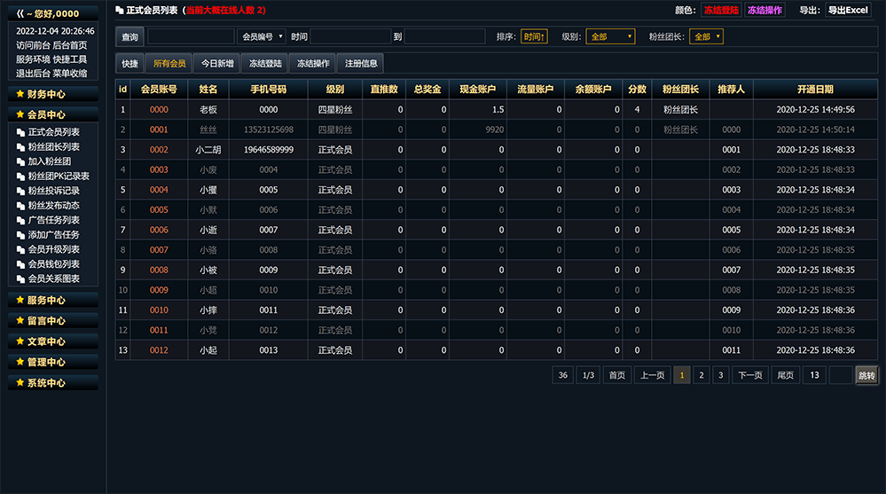 正式会员列表 -- 会员后台管理系统